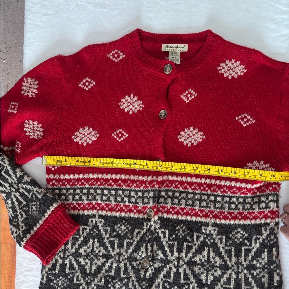 Women’s Eddie Bauer Vintage Wool Alpaca Blend Fair Isle Cardigan Sweater Medium - Picture 8 of 14